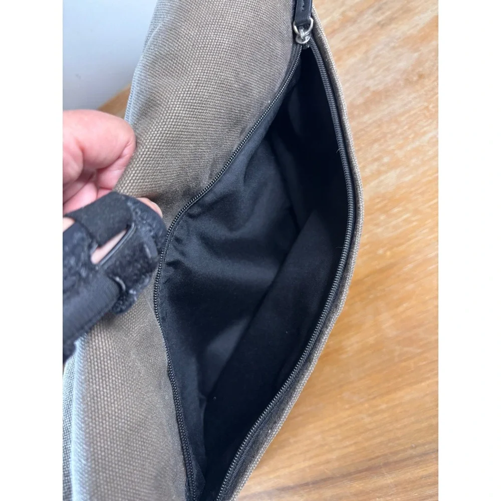 Fossil Messenger Bag Olive Green Canvas Black Trim Crossbody Laptop Satchel